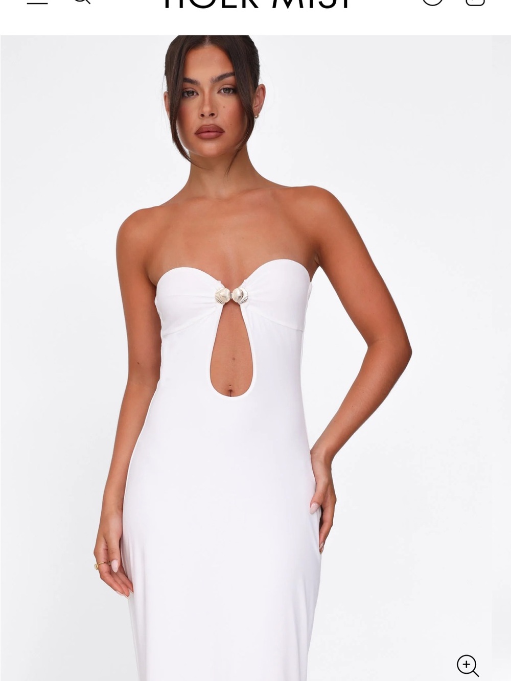 Tiger Mist White Strapless Maxi Dress with Front Keyhole Ring Detail